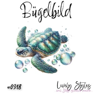 Könnte beinhalten: Eine grüne und blaue Meeresschildkröte mit einem Panzermuster schwimmt durch ein Feld aus schillernden Blasen. Die Schildkröte blickt nach links und hat einen hellblauen Bauch. Der Hintergrund ist weiß.