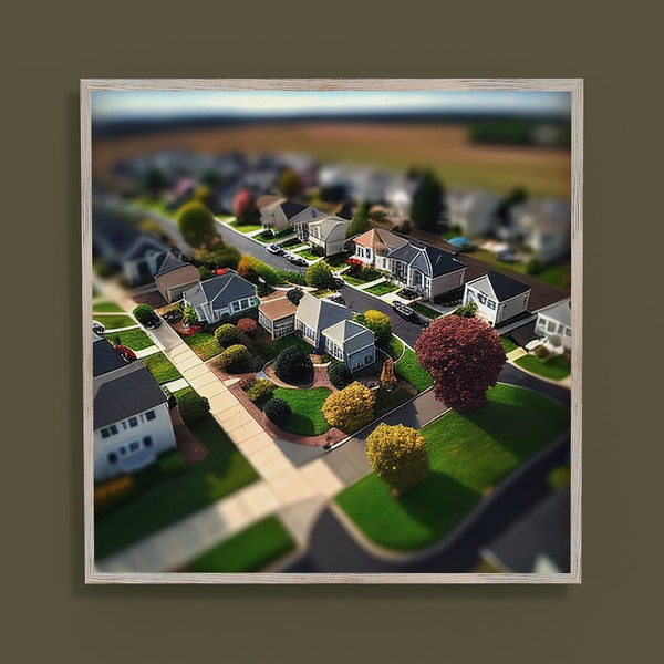 Bring Back Memories with Our Suburban Neighborhood Print - High-Res Digital Download for Nostalgic Wall Art, Desktop or Phone Background