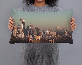 Seattle Skyline Pillow, Cadeau voor Vriend, Housewarming Gift, Cadeau voor Beste Vriend, Washington State New Home Gift, Skyline Art, Double Sided