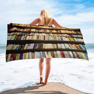 Books on Bookshelf Photo on Quick Drying Beach Towel for Librarians, Bookworms and Authors