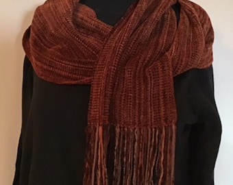 BR8 Handwoven Dark Brown Chenille scarf