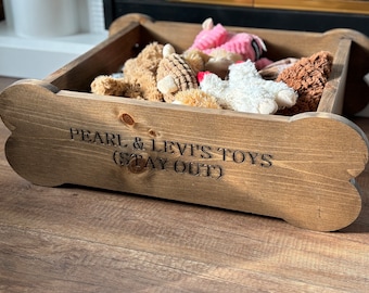 Contenedor de juguetes con forma de hueso de perro (personalizado para tu bebé peludo)