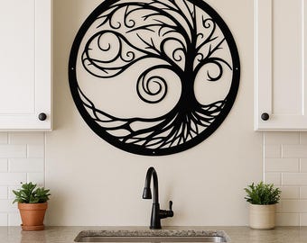 Tree of Life Metal Wall Art | Large Round Metal Wall Decor | Indoor Outdoor Steel Art | Rustic Kitchen Decor | Family Symbol Wall Hanging