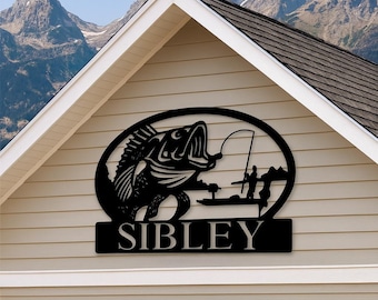 Custom Fishing Metal Sign – Personalized Fisherman Wall Art – Last Name Cabin Decor – Lake House & Man Cave Metal Sign