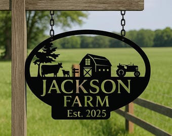 Custom Farm Metal Sign | Personalized Hanging Farm Sign | Family Name Ranch Sign | Outdoor Farm Entrance Sign | Rustic Driveway Sign