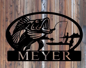 Monogram, Fishing, Boat, Nature, Cabin, Lake House, Metal, Personalized, Wedding Gift, Housewarming Gift, Weatherproof, Metal Wall Art