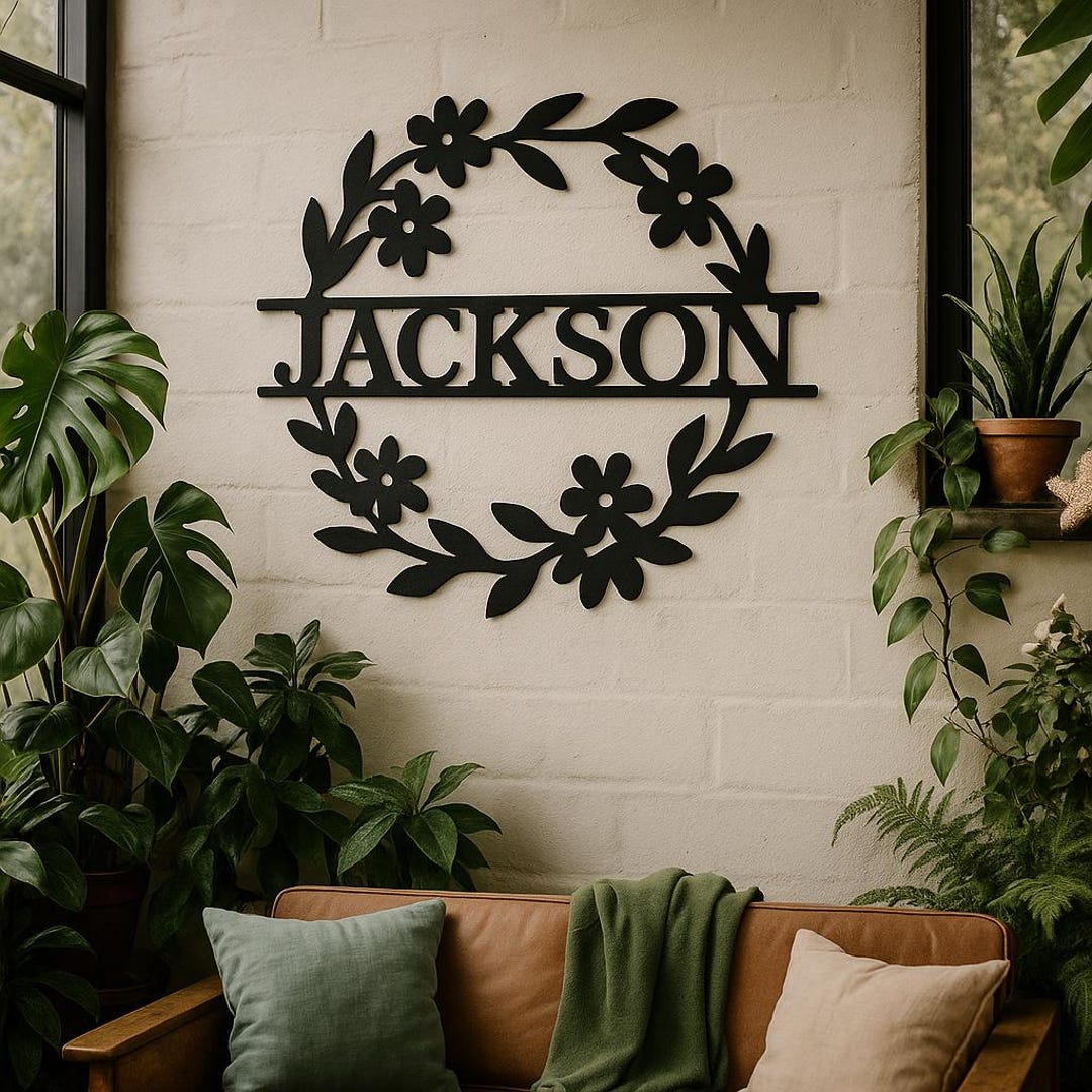 Personalized Metal Monogram Sign, Floral Wreath, Custom Family Name - Etsy