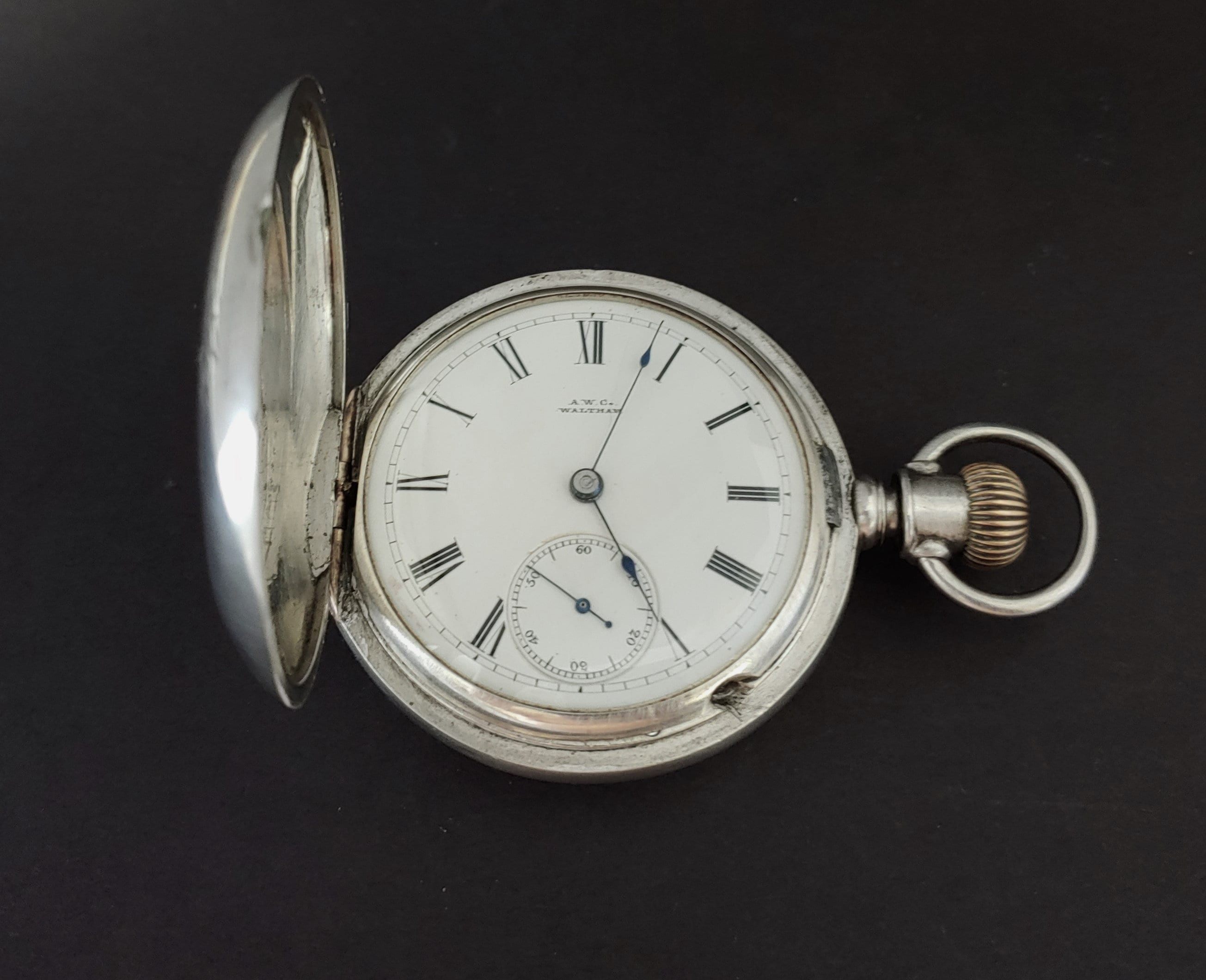 Antike 1877 Waltham Größe 18er Jahre Jagdgehäuse Münze Silber Taschenuhr