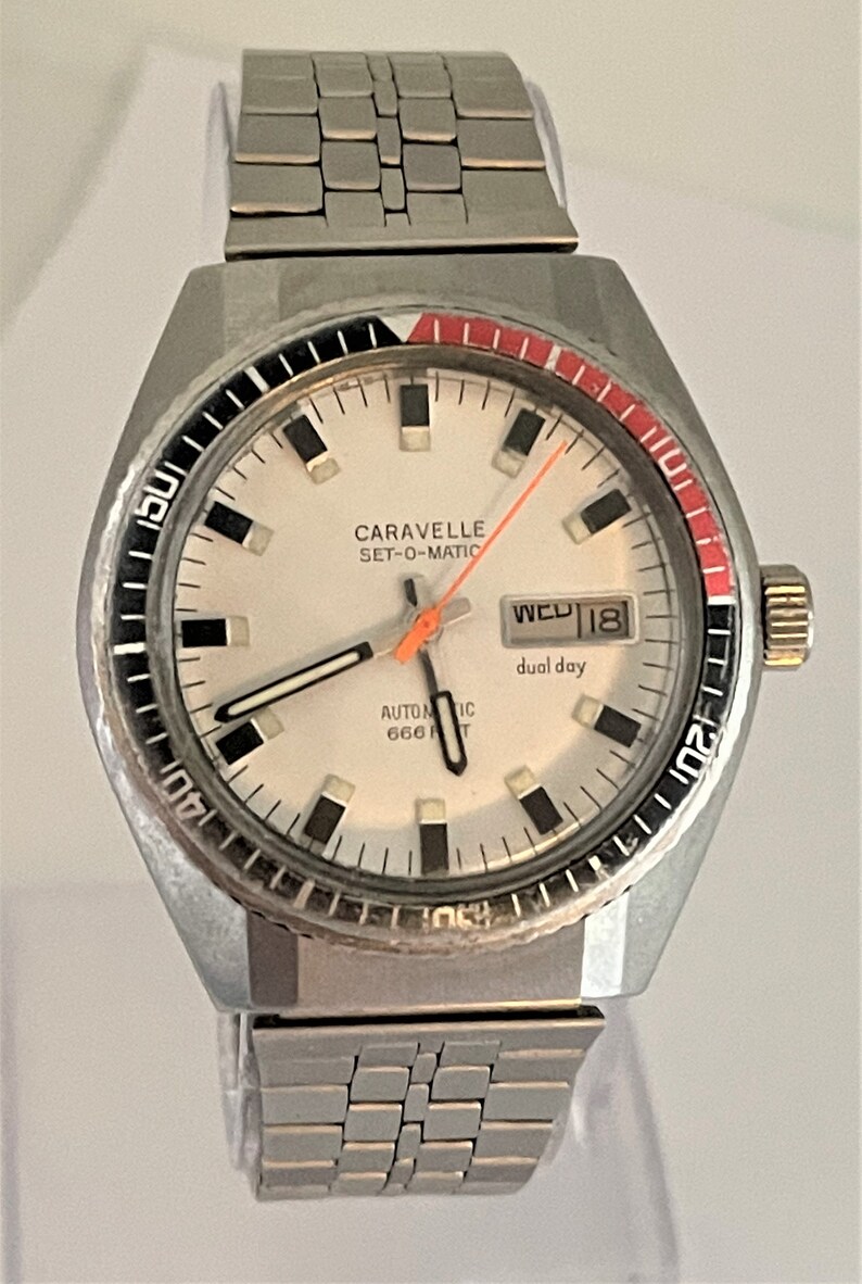 Vintage 1977 Caravelle 666 Diver Coke Day Date Automatic Etsy
