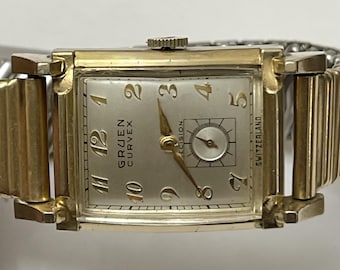 1940年代のヴィンテージ グリューン カーベックス メンズウォッチ – 10Kゴールドフィルド、オリジナルボックス