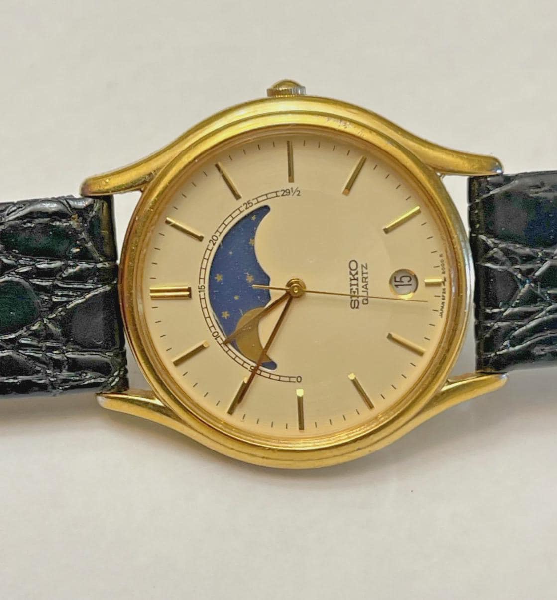 SEIKO クォーツ ムーンフェイズ 時計 ゴールド Vintage seiko moon phase - Etsy 日本