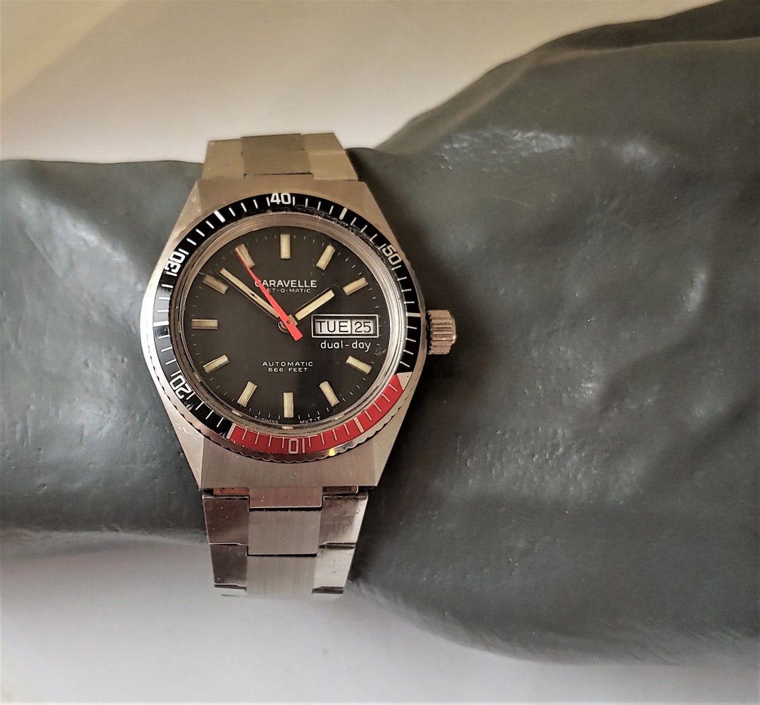 Buy NOS Vintage 1978 Caravelle Set-o-matic “devils Diver” 666 Feet  Automatic Dual-date Men's Watch Online in India