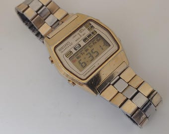SEIKO セイコー 0533-5005 動作品 1914 70sヴィンテージ Seiko 0533-5005 Gold Plated Quartz LCD Collectible Watch *** Full