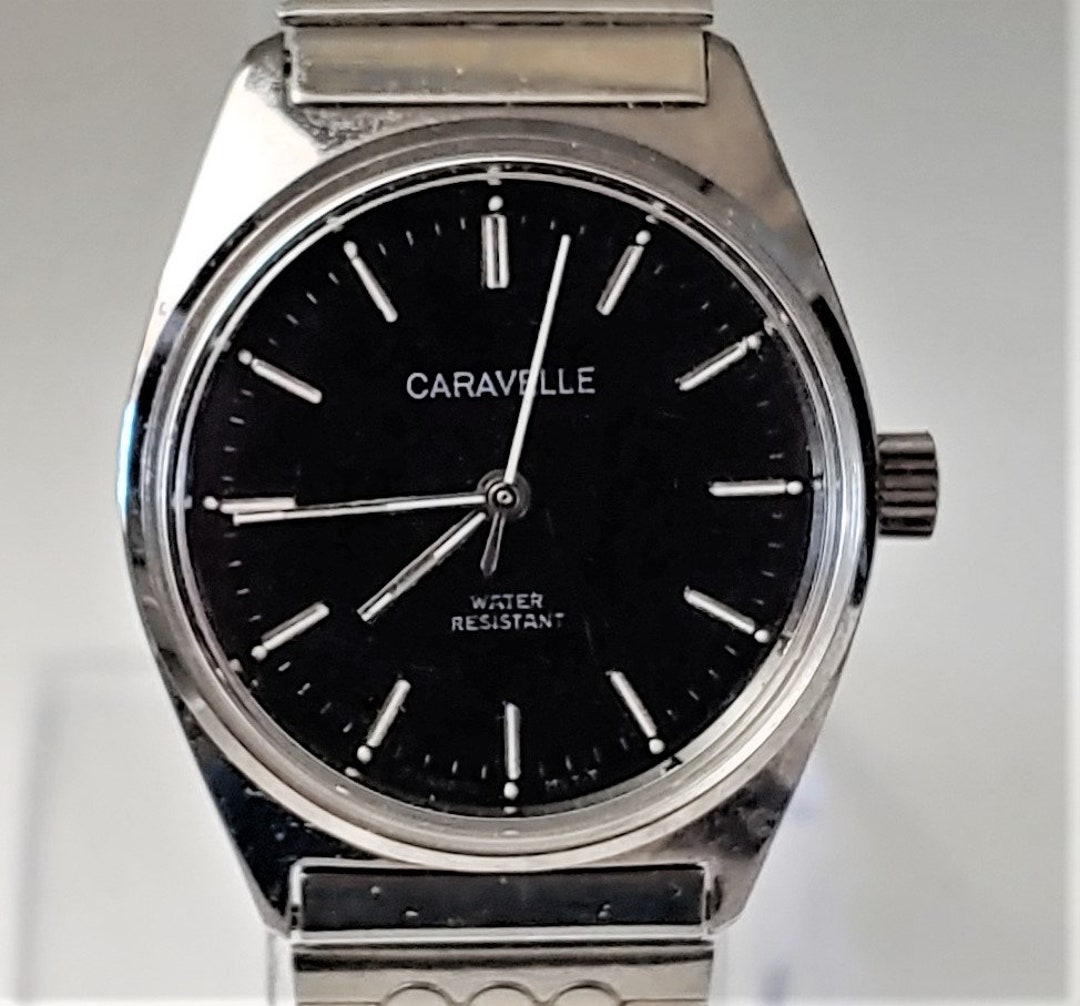 Vintage 1970s CARAVELLE Black Dial Men's Watch- New Old Stock