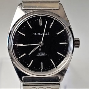 Vintage 1970s CARAVELLE Black Dial Men&#39;s Watch- New Old Stock