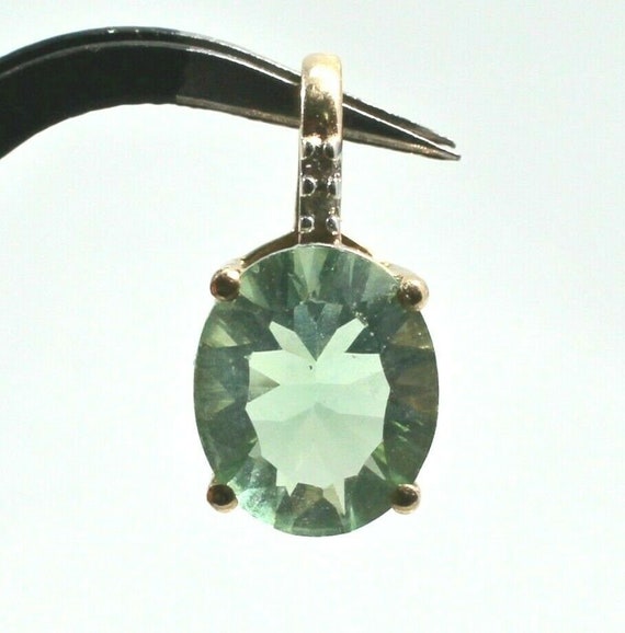 Vintage 10k Yellow Gold Green Stone with Diamond … - image 1