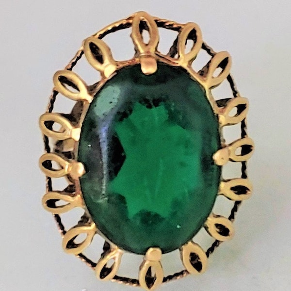 Heavy Vintage Antique PSCO 10K Solid Gold 9 carats Emerald Ring Sz 6.75