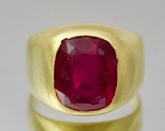 Antique 18k Solid Yellow Gold Synthetic Ruby Ring Size 7 1/4