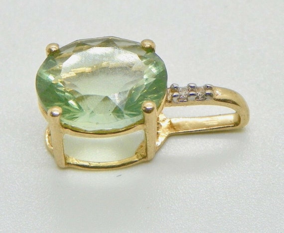 Vintage 10k Yellow Gold Green Stone with Diamond … - image 3