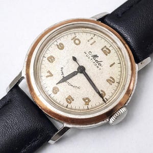 Reloj de hombre Vintage Mido Multifort de oro rosa macizo de 14k con tapa protectora.