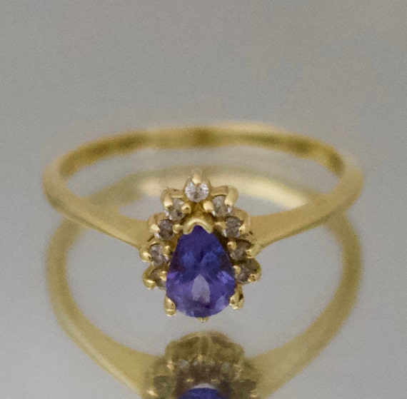 Vintage 14K Yellow Gold Tanzanite and Diamonds Ri… - image 1