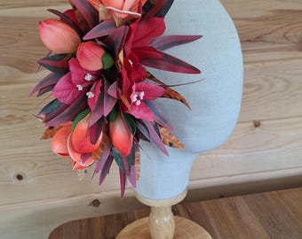 Coral bloom flower hair clip