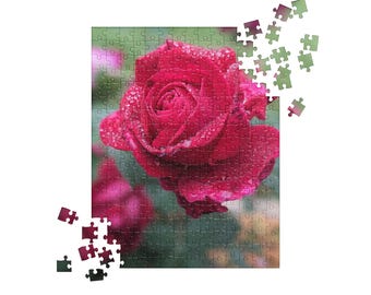 Dew-Kissed Red Rose Jigsaw Puzzle: Botanical Serenity, 252 Pieces (Digital Download)