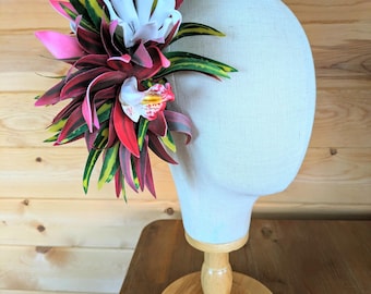 Red Beauty Orchid And Blooming White Tiare Flower Clip