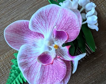 Soft pink Orchid Hair Comb