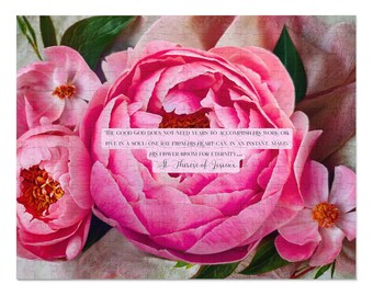 Pink Peony Floral Jigsaw Puzzle with Tin | Rose Quote Puzzle