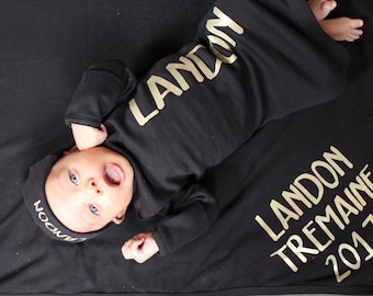 Personalised Black Baby Boy Coming Home Outfit