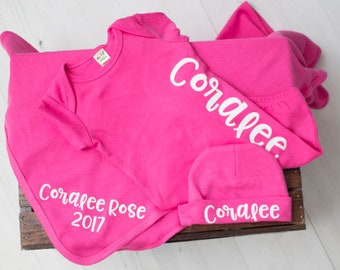 Personalised Hot Pink Baby Girl Coming Home Outfit