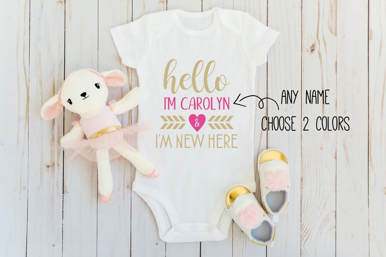Personalized I/'m New Here Baby Girl Bodysuit