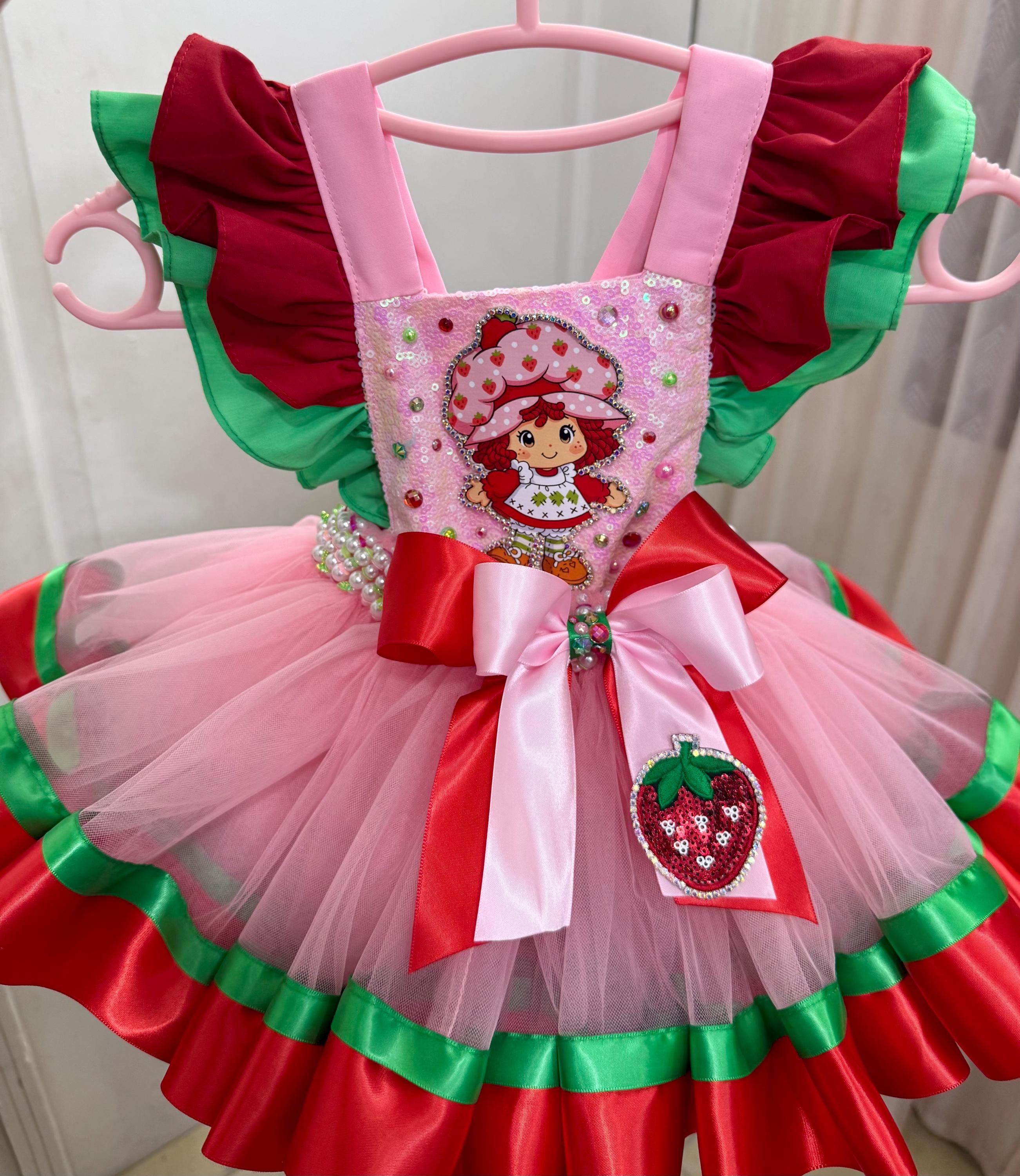 Baby Girl strawberry Outfit - Sequin Romper, Colorful Tulle Skirt
