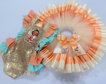 Completo per neonata e bambina ispirato alla principessa Moana / Costume con tutù fatto a mano