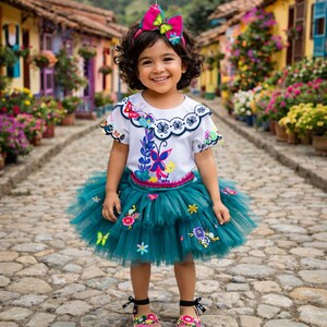 encanto birthday party dress Girls Mirabel Encanto Inspired Floral Tutu Costume Dress, Turquoise / 10Y