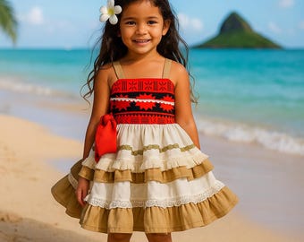 Handmade Moana Dress for Girls – Costume with Optional Flower Crown