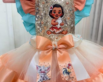 Op Moana Princess geïnspireerde baby- en peuteroutfit | Handgemaakt tutu-kostuum
