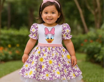 Vestido de margaritas para niñas: vestido floral hecho a mano, atuendo de cumpleaños de Disney, tallas para bebés y niños pequeños.