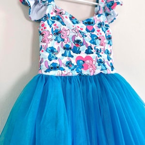 Stitch Dress for Girls – Handmade Blue Dress, Disney Birthday Outfit, Toddler & Kids Sizes