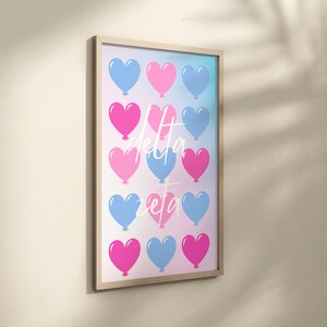 Delta Zeta Pink & Blue Hearts Preppy Wall Art image 3