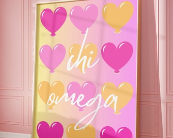 Chi Omega Hearts Preppy Wall Art