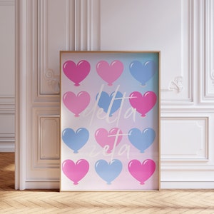Delta Zeta Pink & Blue Hearts Preppy Wall Art image 1