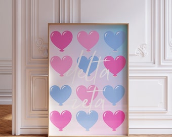 Delta Zeta Pink & Blue Hearts Preppy Wall Art