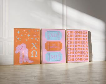 Chi Omega Preppy Wall Art- Pink/Orange/Blue