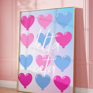 Delta Zeta Pink & Blue Hearts Preppy Wall Art image 2