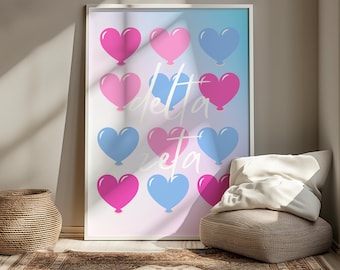 Delta Zeta Pink & Blue Hearts Preppy Wall Art