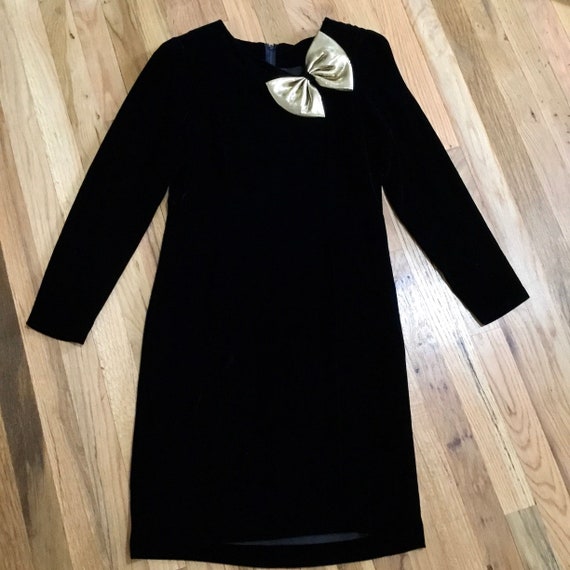 Vintage Halston III Black Velvet Bow Dress