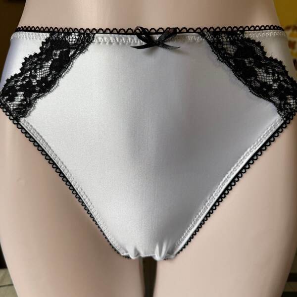 The Estella Satin Panty ~ Lace Trimmed Vintage Style Hi-Cut Leg Bikini Panties