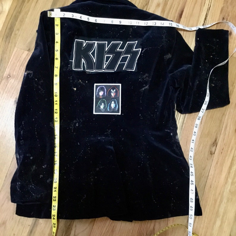Vintage Glam Rock n Roll Band Jacket-Distressed Splatter Velvet KISS Blazer
